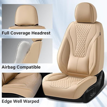 Coverado Waterproof Nappa Leather Car Seat Covers, Automotive Fullset Seat Covers, 5 Seat Car Seat Cushion & Car Seat Protector, Beige Front and Rear Covers Universal Fit for Most Cars, SUVs, Trucks