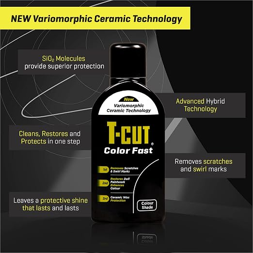 T-Cut Color Fast 3-in-1 Paint Restorer, Black - Scratch Remover, Ceramic Car Wax & Color Enhancer - Removes Swirls & Oxidation, 17 oz | Scratch Remover, Ceramic Car Wax & Color Enhancer, Removes Swirls & Oxidation
