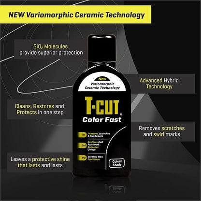 T-Cut Color Fast 3-in-1 Paint Restorer, Black - Scratch Remover, Ceramic Car Wax & Color Enhancer - Removes Swirls & Oxidation, 17 oz | Scratch Remover, Ceramic Car Wax & Color Enhancer, Removes Swirls & Oxidation