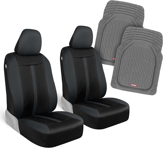 Motor Trend (2) Car Seat Covers for Front Seats with (2) Trimmable Car Floor Mats – Universal Fit Auto Accessories for Cars, Trucks, SUVs, Vans – Interior Protection and Vehicle Interior Shield Combo