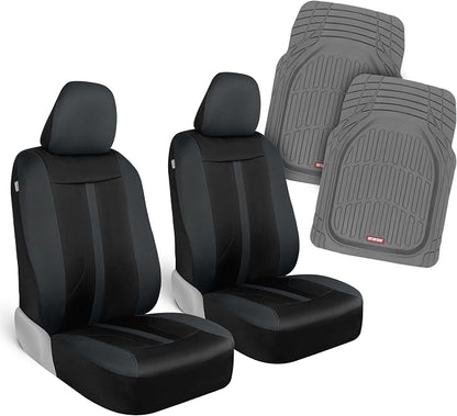 Motor Trend (2) Car Seat Covers for Front Seats with (2) Trimmable Car Floor Mats – Universal Fit Auto Accessories for Cars, Trucks, SUVs, Vans – Interior Protection and Vehicle Interior Shield Combo