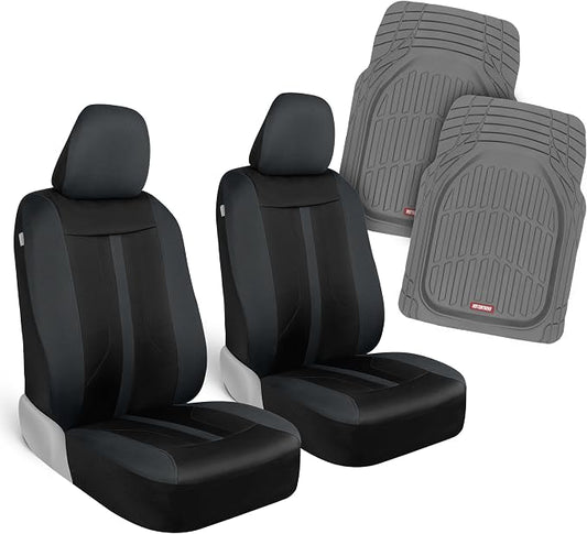 Motor Trend (2) Car Seat Covers for Front Seats with (2) Trimmable Car Floor Mats – Universal Fit Auto Accessories for Cars, Trucks, SUVs, Vans – Interior Protection and Vehicle Interior Shield Combo