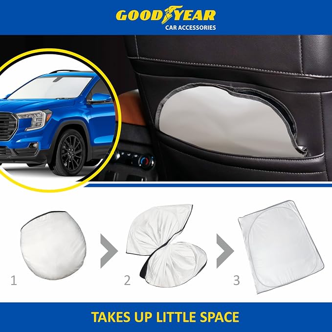Goodyear Foldable Windshield Sunshade for GMC Terrain 2018-2024, Car Accessories, Sunshade Cover, Sun Shade Car Windshield, Window Sun Blocker - GY008341