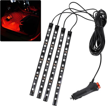 Car LED Strip Light, 12V 48 LED Interior Atmosphere Lights Under Dash Ambient Night Light, Auto Interior Decorative Lamp with Cigarette Adapter Plug, Car Accessories (Red, Cigarette Lighter)