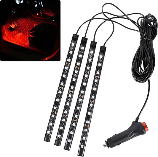 Car LED Strip Light, 12V 48 LED Interior Atmosphere Lights Under Dash Ambient Night Light, Auto Interior Decorative Lamp with Cigarette Adapter Plug, Car Accessories (Red, Cigarette Lighter)