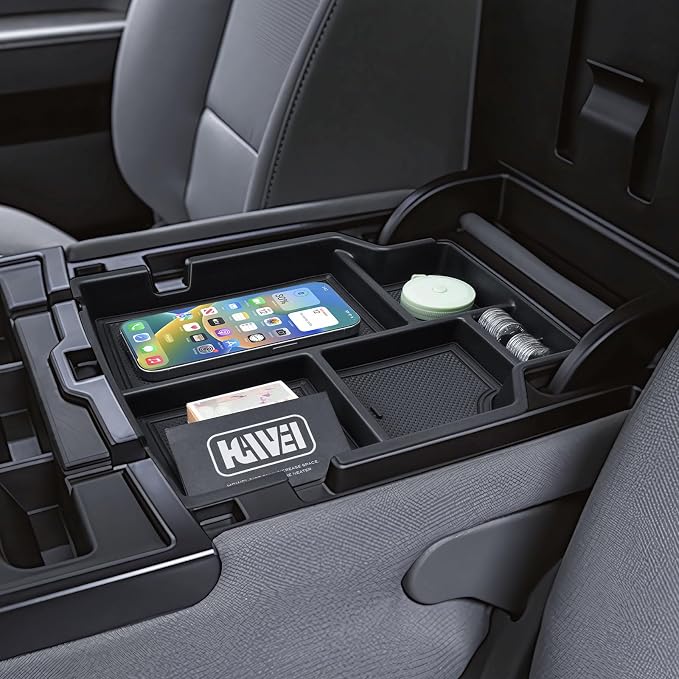 HGWEI Center Console Organizer Compatible with 2014-2018 Chevy Silverado/GMC Sierra 1500 & 2015-2019 2500HD/3500HD Interior Accessories, Middle Armrest Storage Box Insert Tray (Fit Jump Seat ONLY)
