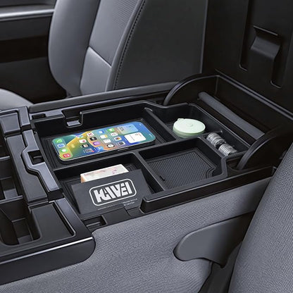 HGWEI Center Console Organizer Compatible with 2014-2018 Chevy Silverado/GMC Sierra 1500 & 2015-2019 2500HD/3500HD Interior Accessories, Middle Armrest Storage Box Insert Tray (Fit Jump Seat ONLY)