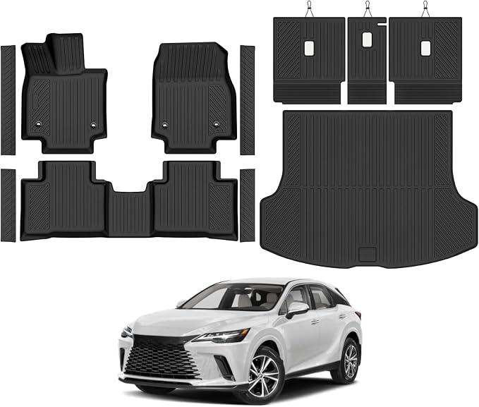 Custom Fit Floor Mats for 2023-2026 Lexus RX RX350/RX350H/RX500h(NOT for RX450h+ PHEV), All Weather TPE Floor Liners & Trunk Mat & Backrest Mats & Door Sill Guard, Full Set Interior Accessories