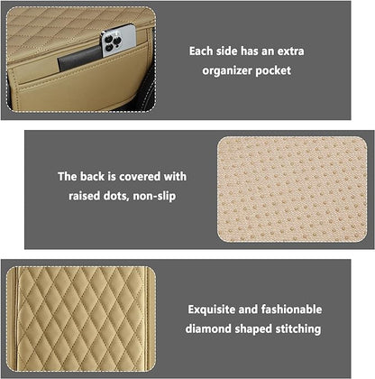 Stacool Upgraded Car Center Console Cover,Microfiber Leather Car Armrest Cover Cushion with 2 Storage Bags,Universal Car Armrest Storage Box (Beige)