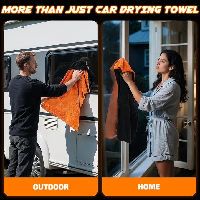 SMINDER 2-Pack 1200 GSM Car Drying Towels – Microfiber Towels for Cars (36" x 24"), Ultra-Absorbent, Streak-Free, Scratch-Free, No Water Spots, Double-Twist Pile & Edgeless Design(Orange)