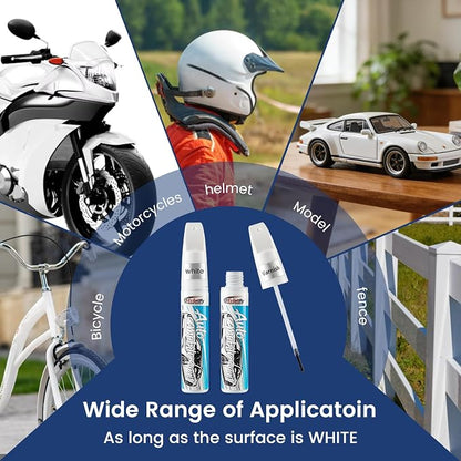 White Car Touch Up Paint Pen 2pcs with Clear Coat Pen, Long-Lasting Waterproof UV-Resistant Auto Scratch Repair Remover, Quick & Easy Fix for Car SUV Truck Motorcycle, Repair Chip Rim Scuff