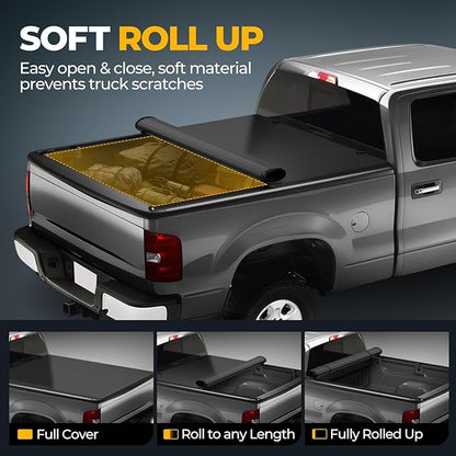 Auto Dynasty Soft Roll-up Truck Bed Tonneau Cover Compatible with 1995-2004 Tacoma 6.3Ft Fleetside/Styleside Bed, Matte Black Soft Vinyl Top