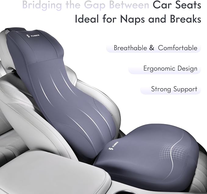 FLORICH Ergonomic Car Seat Cushion and 2-in-1 Lumbar Support Pillow Headrest Memory Foam Car Cushion Back Support Neck Pillow Driving Lumbar Seat Cushion for Truck Driver Sciatica Pain Relief, Blue