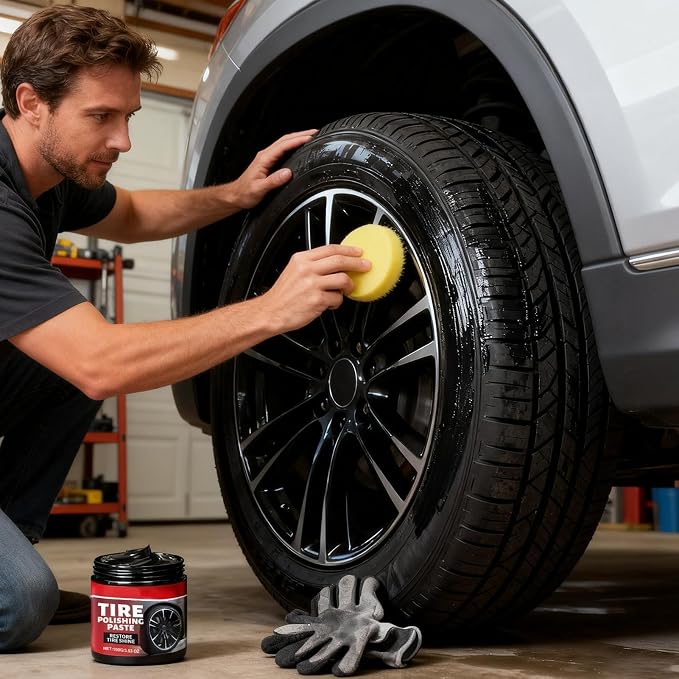 Car Tire Shine with Sponge 100g Auto Wheel Polishing Paste, Auto Tire Cleaning Polishing Product, Automotive Wheel Protectant, for Trucks Sedans RVs SUVs Collectors Dealers Shops Riders