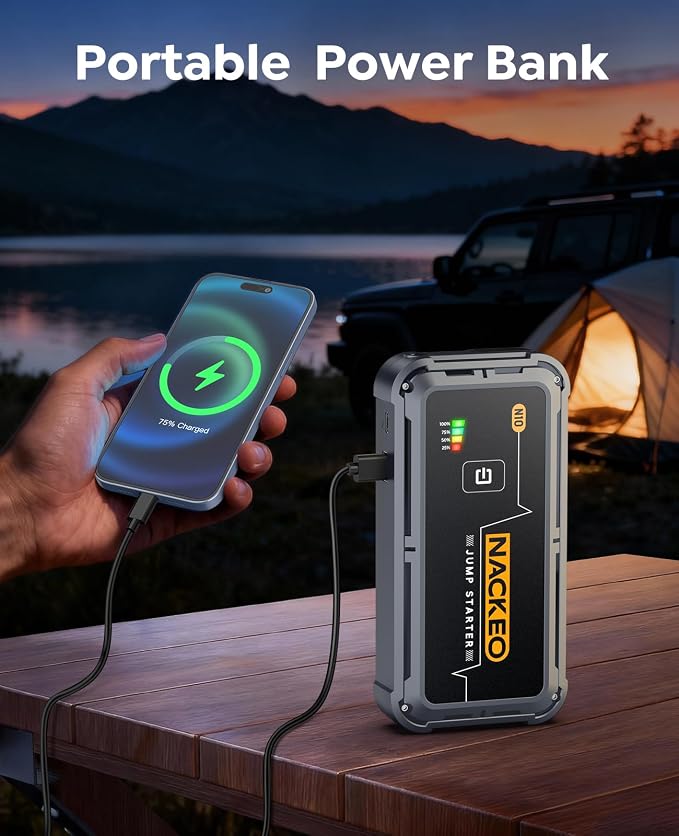 Portable Car Battery Jump Starter 5000A Car Jump Starter Battery Pack (9.0L Gas/8.5L Diesel), 12V Jump Box Car Battery Jumper Starter Portable Jumper Cables, Fast Charge, Lights, Compact