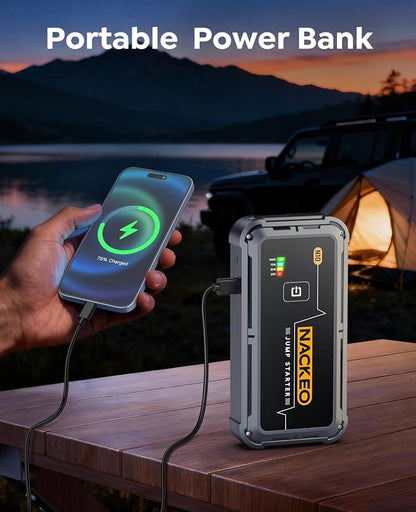 Portable Car Battery Jump Starter 5000A Car Jump Starter Battery Pack (9.0L Gas/8.5L Diesel), 12V Jump Box Car Battery Jumper Starter Portable Jumper Cables, Fast Charge, Lights, Compact