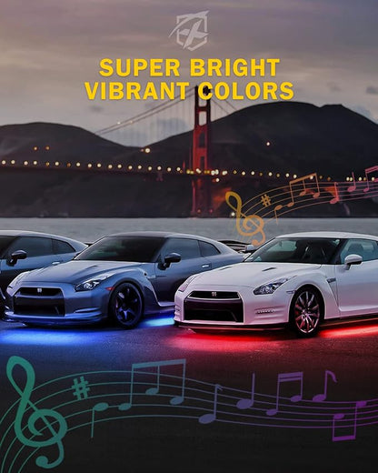 Xprite Car Underglow Light, 6 Pcs Under Glow Kit for Car with Dream Color Dancing Chasing, App & Remote Control 16 Million Colors Sound & Music Waterproof Under Glow Lights for Truck