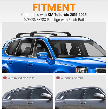 Roof Rack Cross Bars Fit for Kia Telluride 2019-2026 EX S SX SX-Prestige (Not for LX, X-Line, X-Pro), Aluminum Heavy Duty 300lbs Lockable Flush Roof Rails Crossbars for Rooftop Cargo Luggage