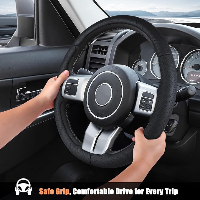 Aimato Customized Steering Wheel Cover for Jeep Wrangler (JK) 2012-2018/Patriot 2011-2017/Grand Cherokee 2011-2013/Compass 2011-2016/Liberty 2011-2012