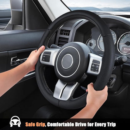 Aimato Customized Steering Wheel Cover for Jeep Wrangler (JK) 2012-2018/Patriot 2011-2017/Grand Cherokee 2011-2013/Compass 2011-2016/Liberty 2011-2012