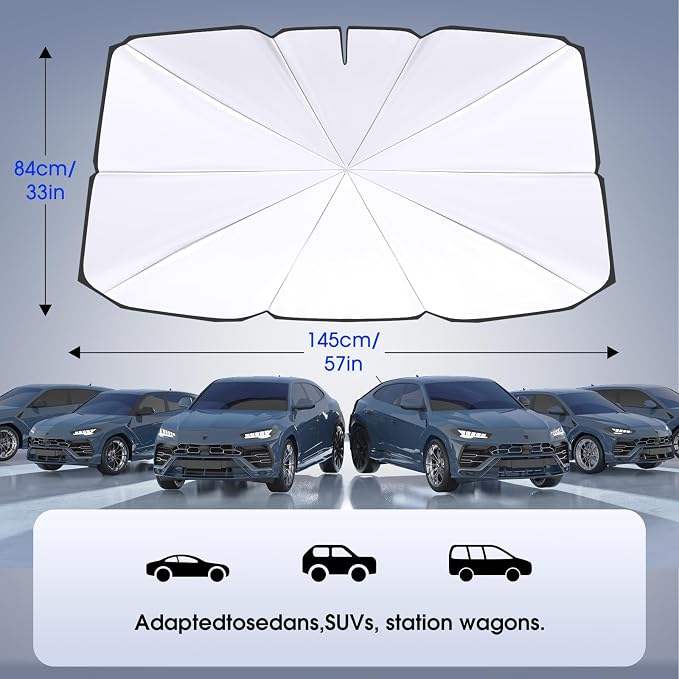 helloleiboo 𝟐𝟎𝟐5 𝑼𝑷𝑮𝑹𝑨𝑫𝑬 Foldable Car Windshield Sun Shade Umbrella,360° Rotating Sunshade for Car Windshield Front Window Reflective Heat Automotive Interior Sun Protection for Cars Trucks