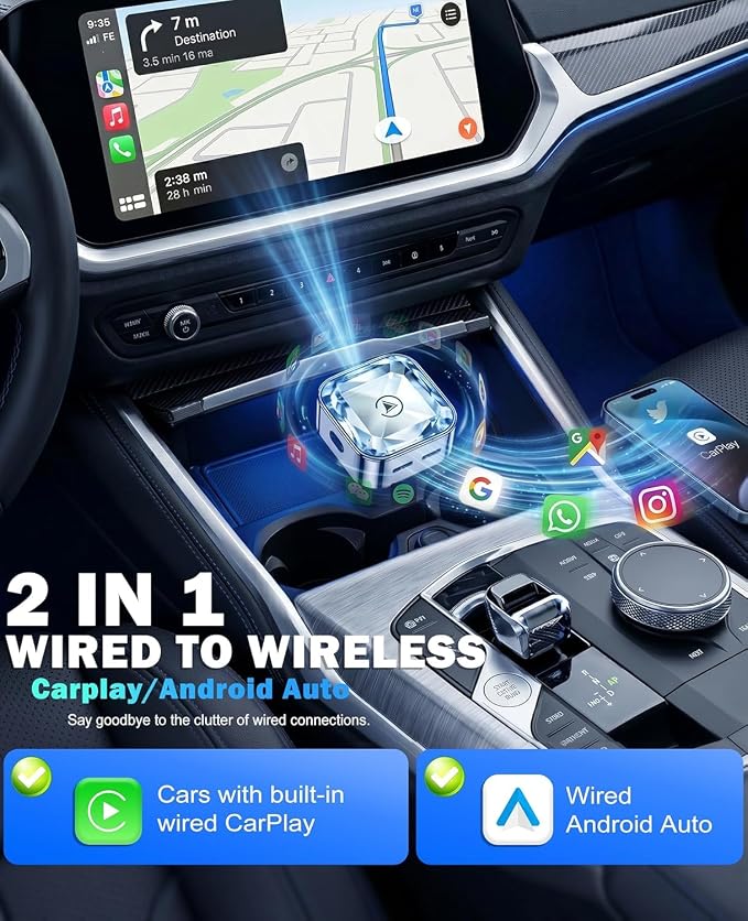2 in 1 Wireless CarPlay and Android Auto Adapter for Land Rover Range Rover 2019 2020 2021 2022 2023 2024, Mini CarPlay Dongle Converts Wired to Wireless, Fast Auto-Connect