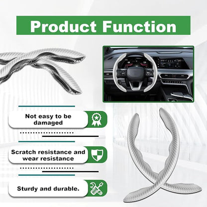 2pcs Carbon Fiber Anti-Skid Steering Wheel Cover, Anti-Skid Steering Wheel Cover/Segmented Steering Wheel Protector/Car Interior Accessories for Men/Women - Durable(White)