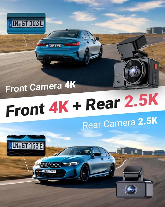 Vantrue E2 Pro Dash Cam Front and Rear, 2.5K Upgrade Rear Cam, 4K+2.5K Dash Camera for Cars, Voice Control, WiFi, GPS, Night Vision, 24H Parking Mode, Loop Recording, 2.45" IPS, Support 1TB