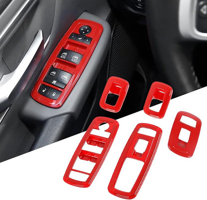 Window Lift Switch Cover Interior Button Trim Kit Compatible with 2018-2025 Dodge RAM (Red)