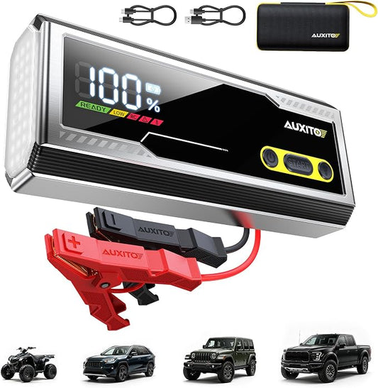 AUXITO 9000A Jump Starter, 12V Car Battery Jump Starter, Up to All Gas/All Diesel Engine with LED Display, 30W Type-C Fast Charging and 168W DC Output, 3-Mode Flashlight, Storage Case
