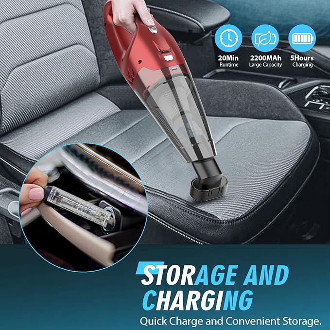 FUOAYOC Handheld Vacuum Cordless,Car Cordless Rechargeable, 6KPA Powerful Suction Hand Held Vacuum with LED Light/Multi Accessories, 1.6lbs Mini Portable Vacuum Cleaner for Home/Car/Office Cleaning