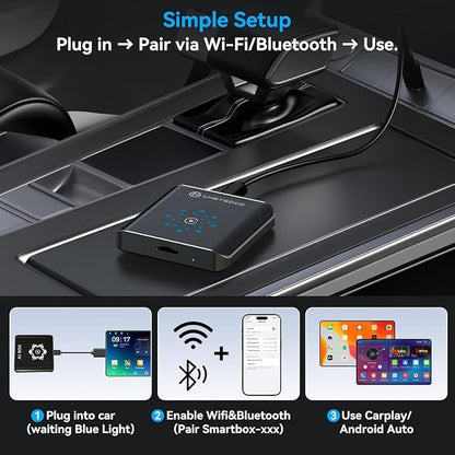 Magic CarPlay AI Box, Wireless CarPlay & Android Auto Adapter with Netflix/YouTube/TikTok, Plug & Play, Car Play Wireless Adapter Compatible with iPhone 7+/iOS 10+ & Android 11+