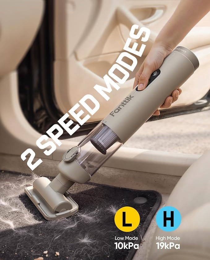 Fanttik Slim V10 Ultra Cordless Car Vacuum, 4-in-1 Portable Mini Vacuum with 19kPa Suction, Freely Combinable Accessories, 2 Suction Modes, Handheld Vac for Car, Small Jobs, Keyboard, Office (Brown)