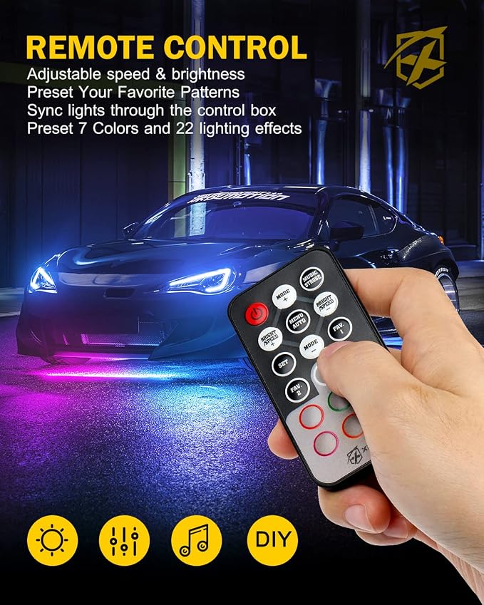 Xprite Car Underglow Light, 6 Pcs Under Glow Kit for Car with Dream Color Dancing Chasing, App & Remote Control 16 Million Colors Sound & Music Waterproof Under Glow Lights for Truck