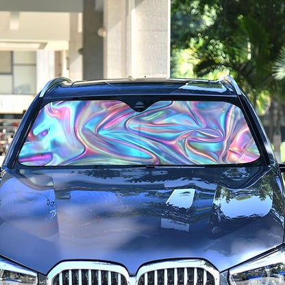 Metallic Liquid Painting Rainbow Windshield Sun Shade for Car Auto SUV Truck Foldable Front Window Sunshade Sun Visor Protector Block UV Rays Reflect Heat, 55" x 28"