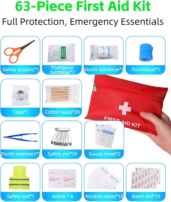 YANTU 111-Piece Car Emergency Kit - Tire Inflator Portable Air Compressor & Jumper Cables for Car - Winter Auto Assistance Kit with Tow Straps, Car Safety Hammer, Tire Repair Kit, & First Aid Kit
