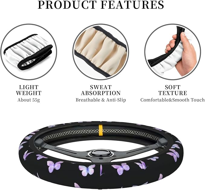Purple Butterfly Car Steering Wheel Cover Non-Slip