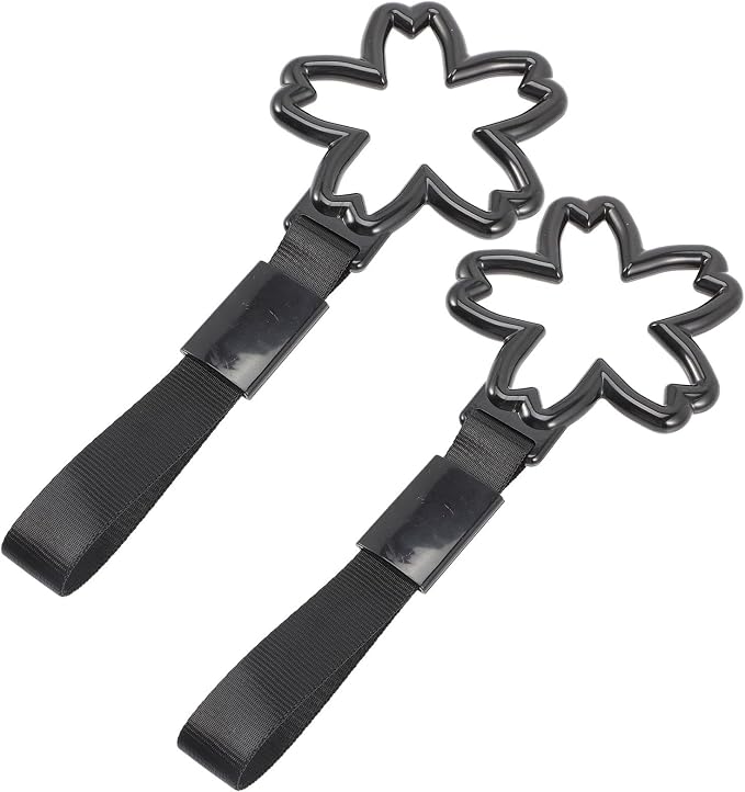 Healeved Cherry Blossom Car Handle Rings 2pcs Black Strap Interior Safety Pull Handles Japanese Automotive Accessories Decorative Warning Rings for Vehicle Safety