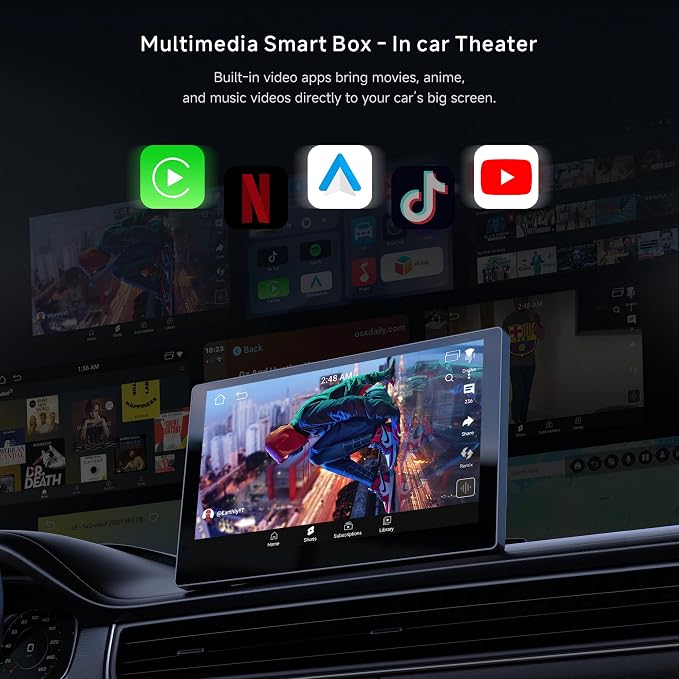 Wireless CarPlay & Android Auto Adapter, 4GB+32GB Magic AI Box | Newly Upgraded AI Assistant, Dual-WiFi Stability, Video & Music Apps, Compatible with Wired Factory CarPlay and Android Auto
