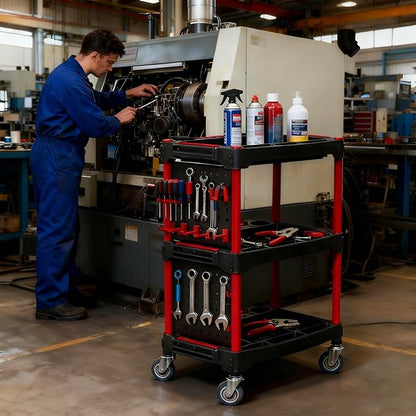 3 Tier Auto Detailing Cart with Wheels, Rolling Detail Tool Cart with 2 Hanging Plate & Hooks, Spray Bottles and Brushes for Repair Shop Car WashWax Garage, 200kg/440.92lb Capacity