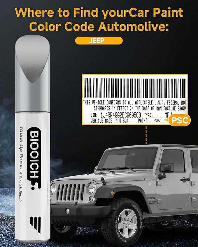 Touch Up Paint Pen Exact Color Match Car Chip and Scratch Repair (for Jeep, Billet Silver Metallic(PSC/JSC))