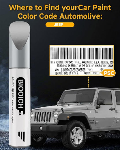 Touch Up Paint Pen Exact Color Match Car Chip and Scratch Repair (for Jeep, Billet Silver Metallic(PSC/JSC))
