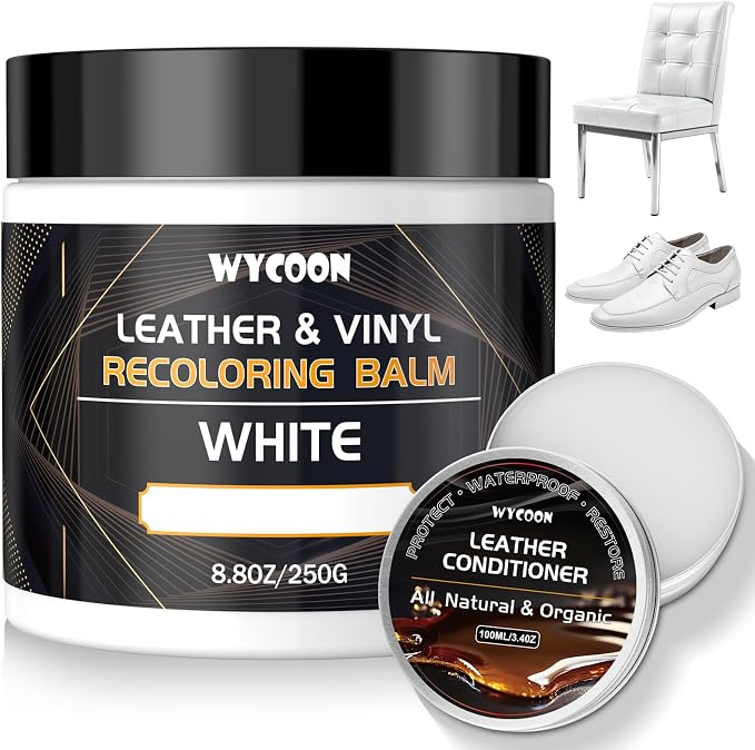 Leather Recoloring Balm with 100ml Mink Oil Conditioner | White Repair Kit, Dye & Color Restorer for Furniture, Sofa, Car Seats, Bags | Restore Faded & Scratched Surfaces