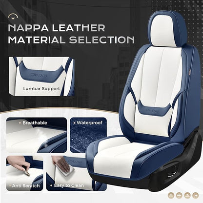 Coverado Seat Covers, Car Seat Covers Full Set, Leather Seat Covers for Cars, Car Seat Protector, Black Car Seat Covers Front Seats and Back Seats Universal Fit for Most Cars White