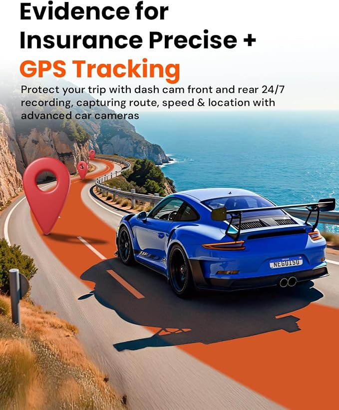 TORVO TD3 4K+2K Dash Cam with App, Camera for Car Front and Back with 5G WiFi & GPS, Free 64GB Card, Night Vision Dashcam Front Cameras 24/7 Recording When Car is Off, Security Camera for Cars