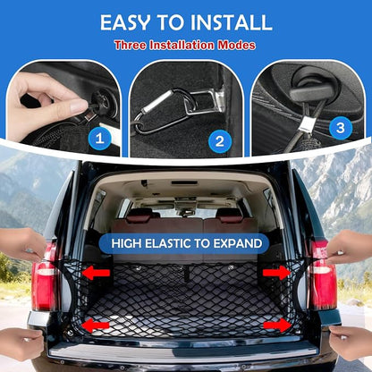 Envelope Style Caro Net for 2015-2020 GMCYukon/Chevy Tahoe/Suburban Accessories, Rear Trunk SUV Mesh Cargo Net, Upgraded 5mm Bungee&Double-Layer Nylon Storage Netting Grocery&Tools Holder Organizer