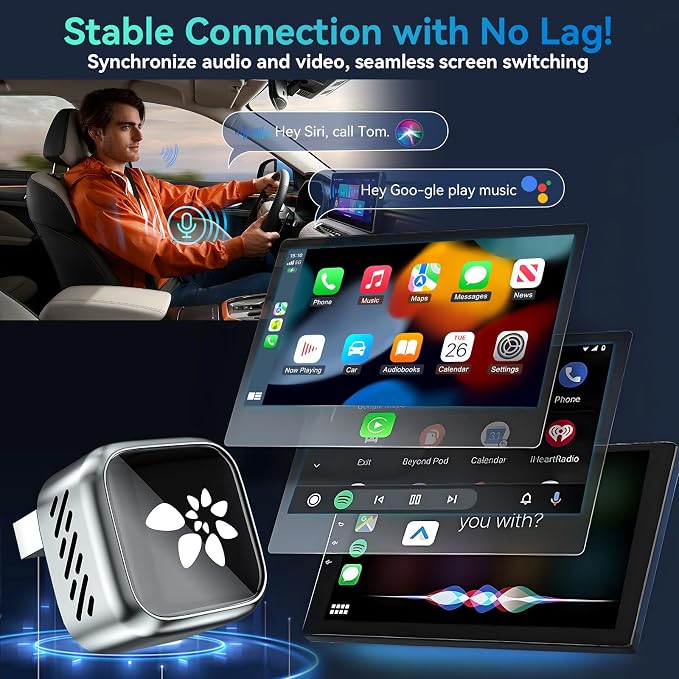2026 Wireless CarPlay Adapter for iPhone & Android, Convert Wired Car Play to Wireless, 2 in 1 Plug and Play Mini CarPlay Adapter for 2016+ Cars, Zero Latency with USB-A USB-C Port