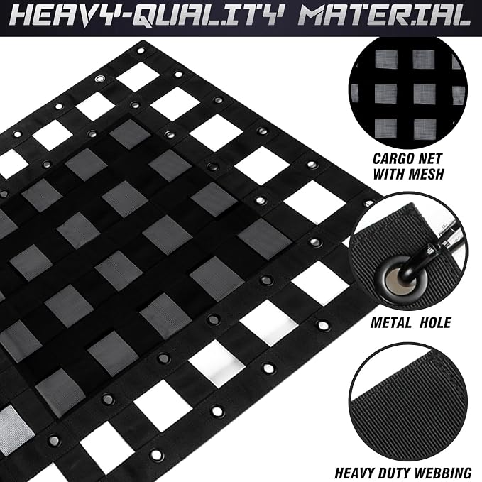 Tailgate Cargo Net,3' x 4.6'，Heavy Duty Cargo Net for Pickup Truck Bed,SUV, Cargo Nets with Cam Buckles & Elastic Ropes