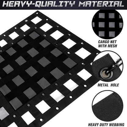 Tailgate Cargo Net,3' x 4.6'，Heavy Duty Cargo Net for Pickup Truck Bed,SUV, Cargo Nets with Cam Buckles & Elastic Ropes