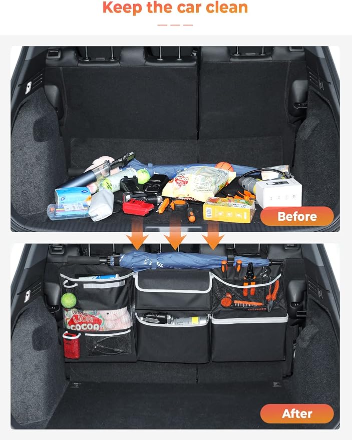 Oasser Car Storage Organizer New Version, Hanging Trunk Organizer with 10 Different Functional Storage Bags for SUV Truck MPV VAN